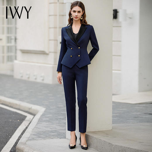 IWY/气质小个子藏青色西服外套高端设计感职业女裤商务总裁西装工作服CP1967 商品图2