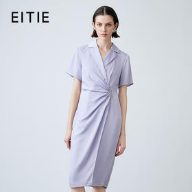 EITIE爱特爱春季新款通勤OL压褶收腰西装领连衣裙7807525