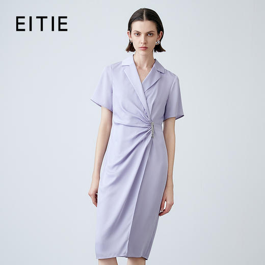 EITIE爱特爱春季新款通勤OL压褶收腰西装领连衣裙7807525 商品图0