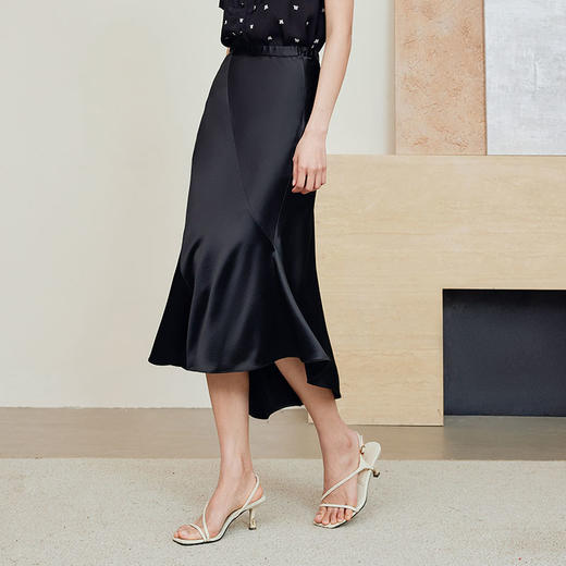玳莎优雅醋酸鱼尾裙2024年夏日新款松紧高腰修身显瘦荷叶边半身裙 EB34306 商品图2