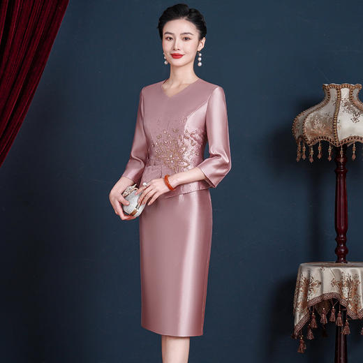 婚宴妈妈装礼服裙，高贵喜婆婆假两件连衣裙HH-9978 商品图2