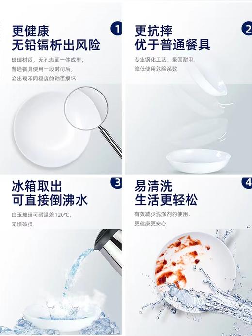 【钢化玻璃碗】乐美雅盘子家用菜盘白色餐具高级感钢化玻璃碗耐高温饭碗碗盘套装 商品图3