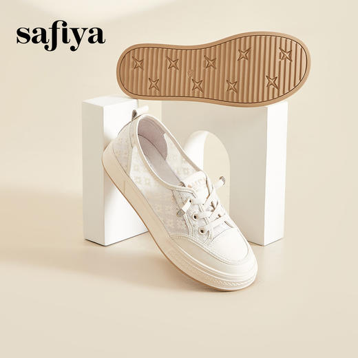 Safiya/索菲娅2024春夏浅口一脚蹬百搭休闲蕾丝网面小白鞋 SF41112107 商品图2