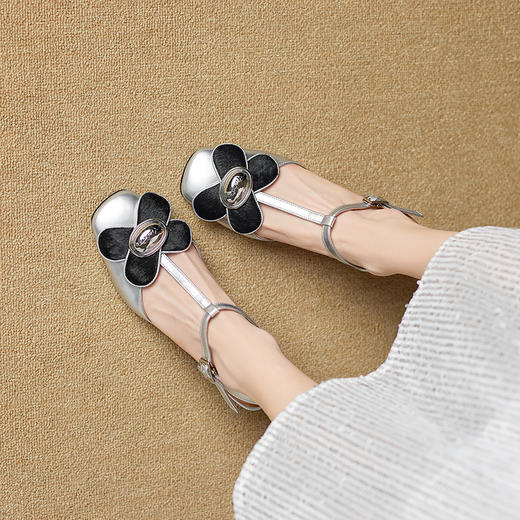 【预售5天】时尚百搭浅口，法式花朵中跟方头玛丽珍凉鞋FH&L12 商品图1