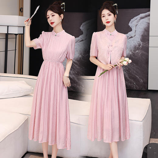气质减龄，新中式连衣裙高级感马甲两件套HR-YAX2416 商品图1