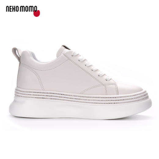 nekomomo厚底白色板鞋女2023新款头层牛皮镶钻超轻平底休闲运动鞋M22AM19151 商品图2