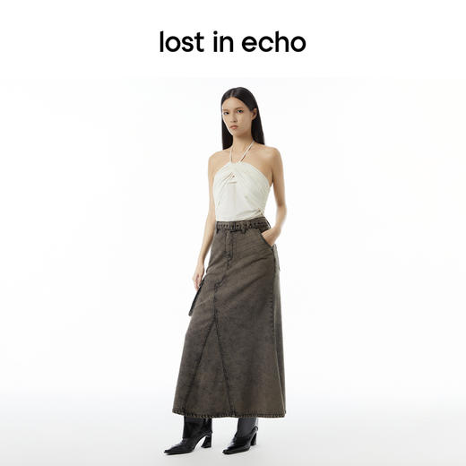 lost in echo 2023春夏新款Ari系列雪花重工做旧水洗牛仔长裙 商品图2