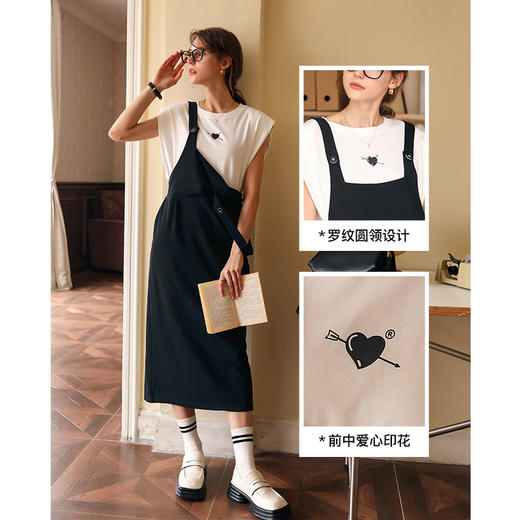 OLrain欧芮儿黑白色连衣裙女春季2024新款时尚宽松休闲假两件裙子 商品图3