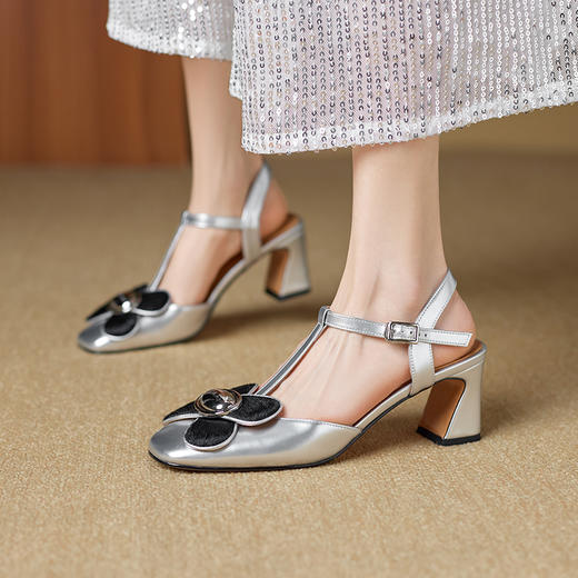 【预售5天】时尚百搭浅口，法式花朵中跟方头玛丽珍凉鞋FH&L12 商品图0