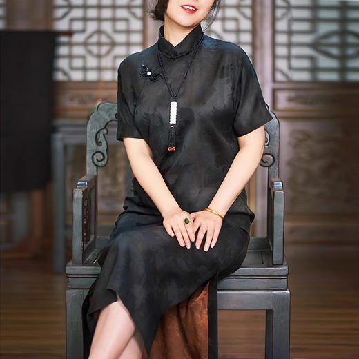 裁缝学苑AS219香云纱旗袍改良款夏季中式女装中国风气质连衣裙显瘦黑偏襟 商品图4