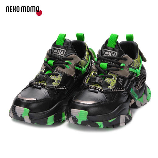 nekomomo2022年秋冬新款商场同款头层牛皮迷彩纹超轻厚底老爹鞋M21CM35901女 商品图0