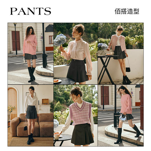 欧芮儿灰色百褶半身裙女春季2024新款高腰压褶设计感A字西装短裙 商品图4