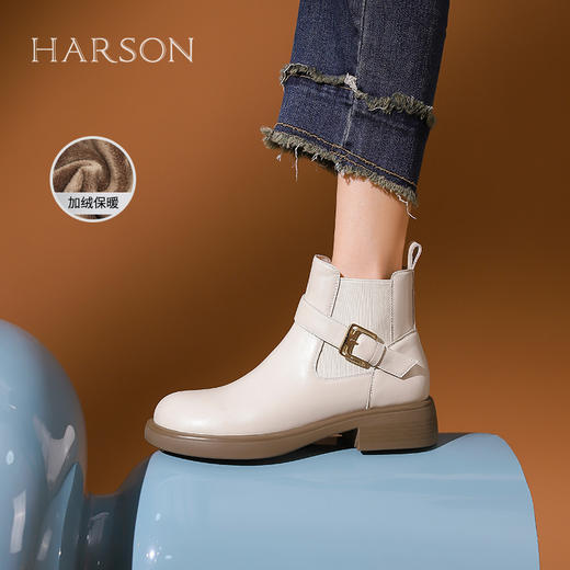 【自营】哈森 HARSON23年冬季新品切尔西靴厚底圆头短筒靴子 HA232512 商品图6