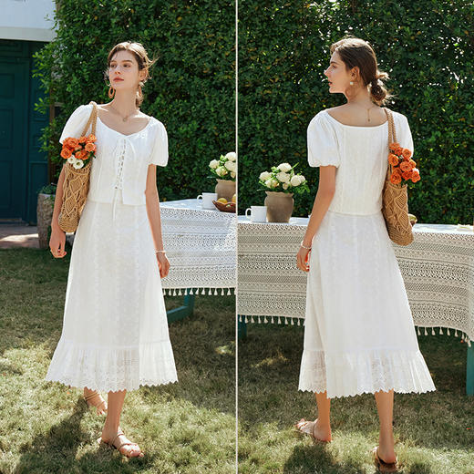 OLrain欧芮儿法式白色雪纺衫女春季2024新款V领小众刺绣甜美小衫 商品图4