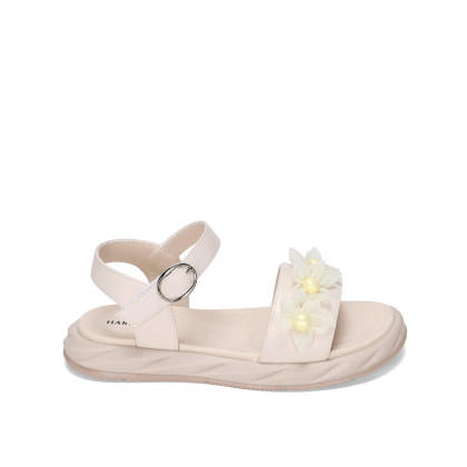 【自营】哈森 夏季珍珠纱网花朵装饰一字带公主风凉鞋 TM232402 商品图3
