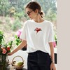 OLrain欧芮儿米白色短袖T恤女夏季2024新款时尚趣味刺绣圆领上衣 商品缩略图0