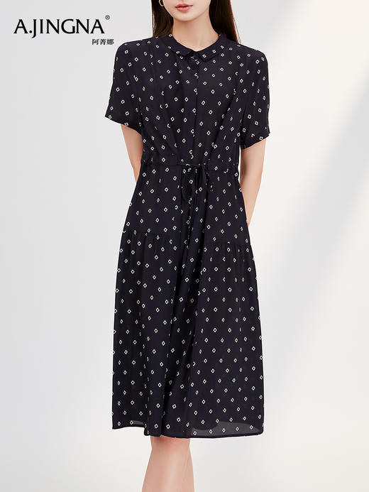 【特价不退换】阿菁娜复古通勤桑蚕丝连衣裙F29C212028 商品图2