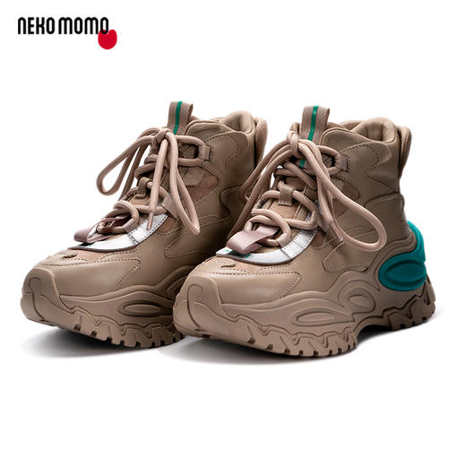 nekomomo2022年秋冬新款商场同款头层牛皮系带厚底高帮老爹鞋女 商品图0
