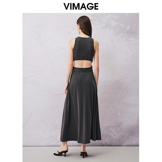 VIMAGE纬漫纪夏季新款时尚通勤无袖镂空收腰显瘦连衣裙V2107724 商品图4