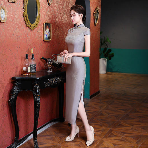 真丝长旗袍复古修身中国风QHJ 商品图3