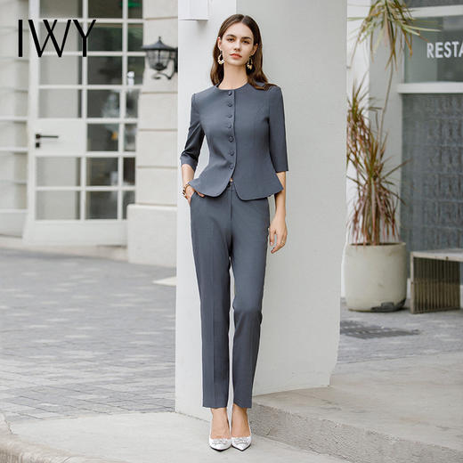 IWY/灰色高端职业装套装干练通勤正装房地产销售工作服高档*务西装CP1975 商品图2