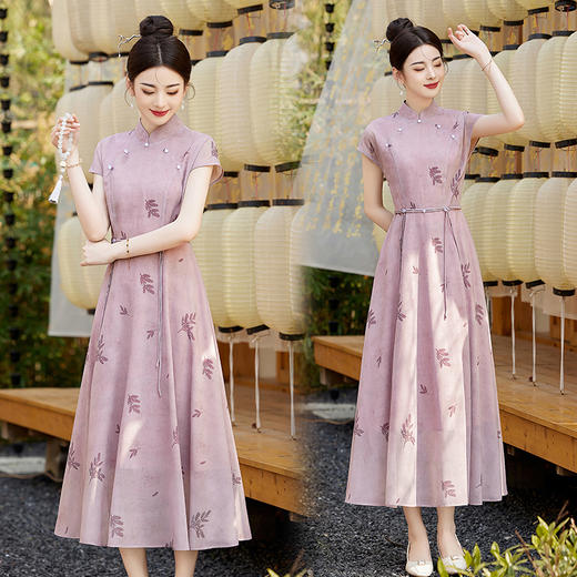优雅新中式，改良旗袍领收腰连衣裙HR-YBER121 商品图2
