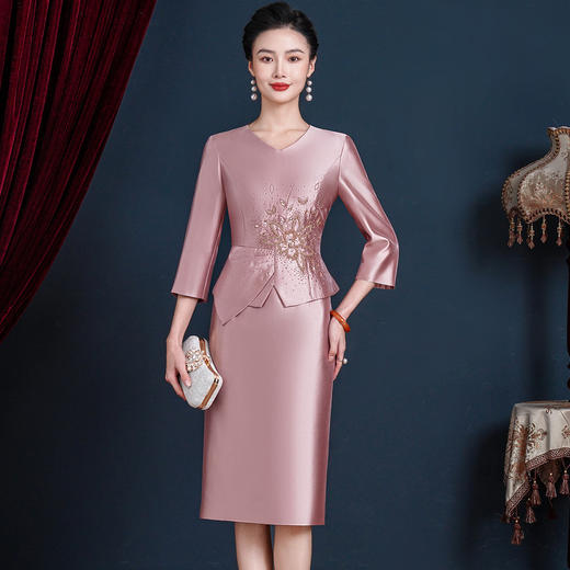 婚宴妈妈装礼服裙，高贵喜婆婆假两件连衣裙HH-9978 商品图3