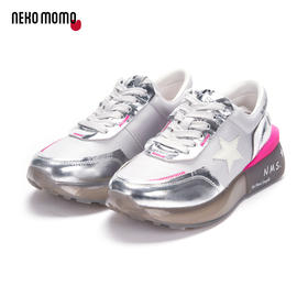 nekomomo2023年春季新款商场同款牛皮系带厚底松糕运动鞋老爹鞋女