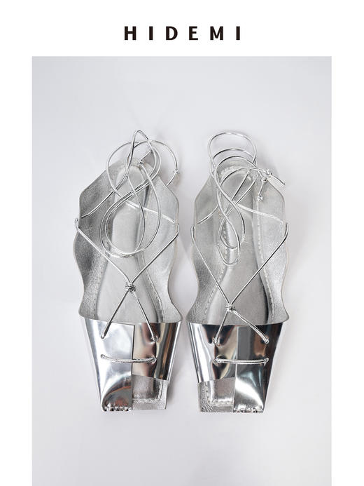HIDEMI 极简露趾设计感系带式凉鞋 黑白拼色/金色/银色 商品图5