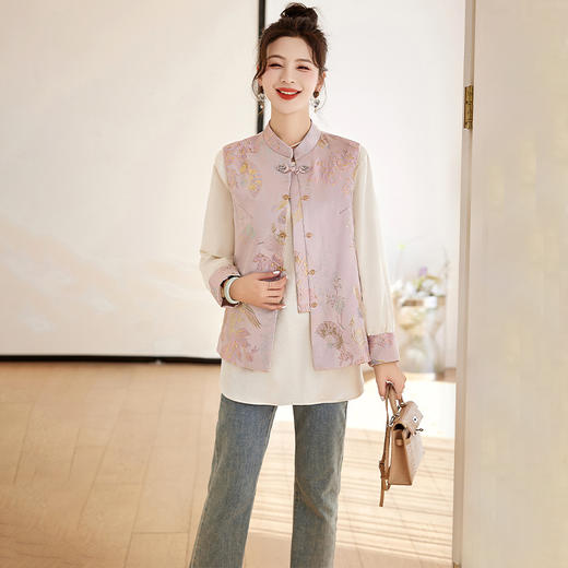 春上新气质时尚轻奢新中式风遮肉显瘦提花马甲小衫两件套HR-WY62359 商品图0