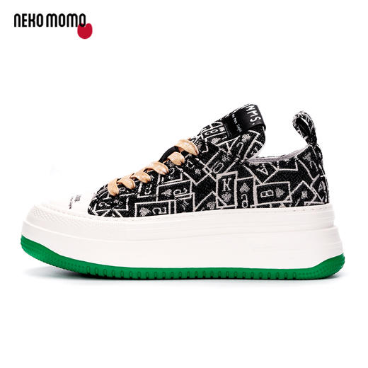 nekomomo2023年春季新款商场同款超轻花色牛仔布小绿底高帮板鞋女 商品图1