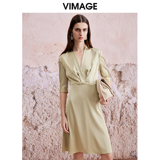 VIMAGE纬漫纪夏季新款法式V领高腰气质显瘦连衣裙V2107721 商品图2