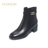 【自营】哈森 冬季新款时装靴粗跟侧拉链女靴中跟百搭时尚短靴 HA227130 商品缩略图1