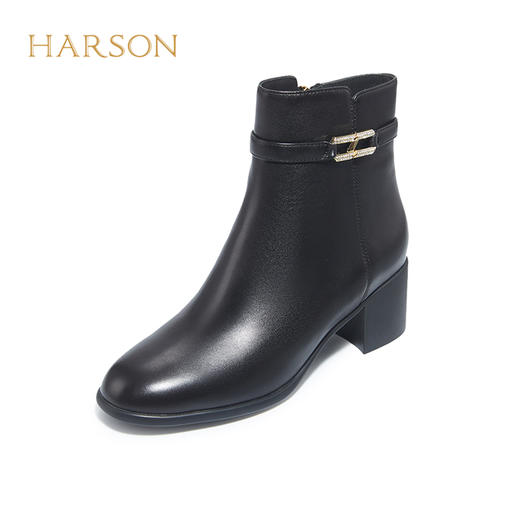 【自营】哈森 冬季新款时装靴粗跟侧拉链女靴中跟百搭时尚短靴 HA227130 商品图1