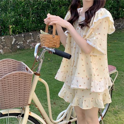 【GZ】无忧购韩版小清新碎花宽松舒适泡泡皱花边睡衣Y21# 商品图5