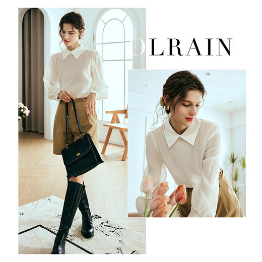 OLrain欧芮儿法式杏色雪纺衫女春季2024年新款时尚简约百搭衬衫 商品图3