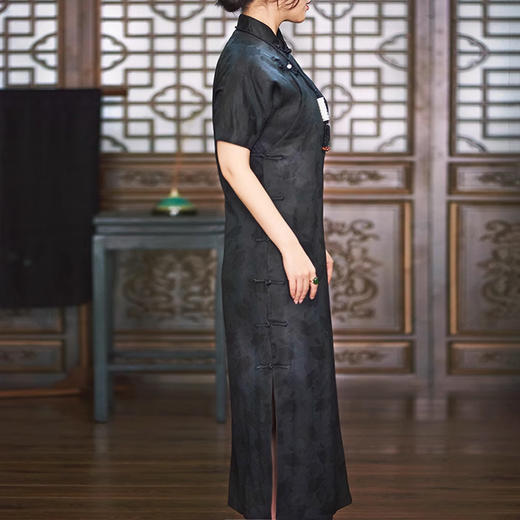 裁缝学苑AS219香云纱旗袍改良款夏季中式女装中国风气质连衣裙显瘦黑偏襟 商品图3