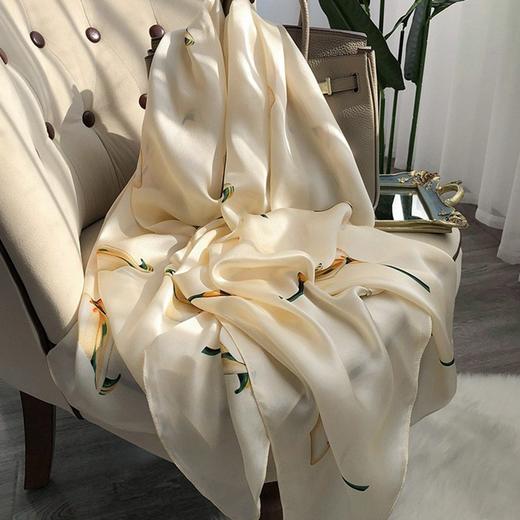 丝绸真丝围巾女百搭韩版轻奢风马蹄莲长款桑蚕丝丝巾防嗮披肩 商品图0