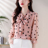KQLE216N8010 2024春季新款蝴蝶结系带洋气显瘦百搭花色上衣七分袖衬衫 商品缩略图3