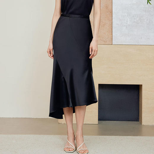玳莎优雅醋酸鱼尾裙2024年夏日新款松紧高腰修身显瘦荷叶边半身裙 EB34306 商品图1