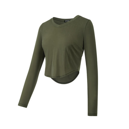 TITIKA弧形下摆长袖T恤女修身短款休闲运动上衣11129 商品图4