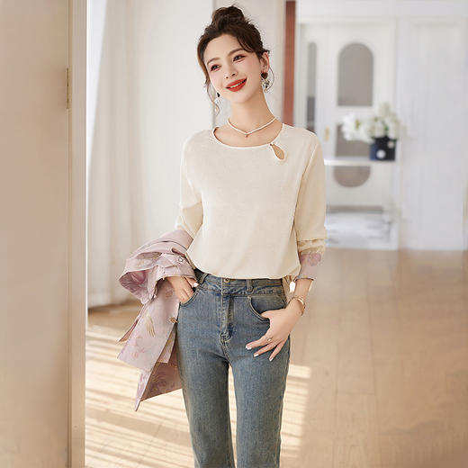 春上新气质时尚轻奢新中式风遮肉显瘦提花马甲小衫两件套HR-WY62359 商品图1