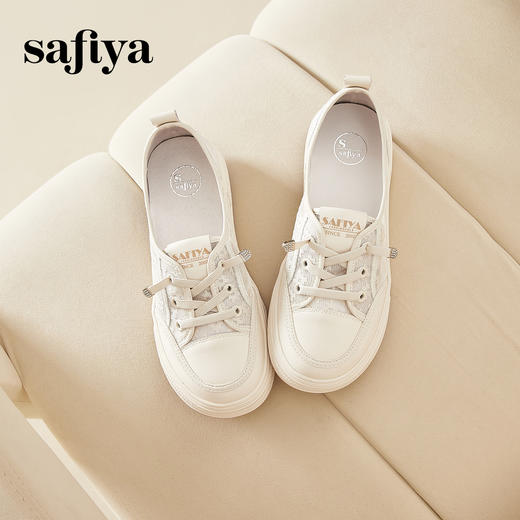 Safiya/索菲娅2024春夏浅口一脚蹬百搭休闲蕾丝网面小白鞋 SF41112107 商品图0