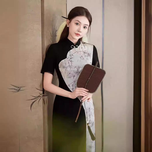 复古气质改良，中国风珠光缎长款新中式旗袍GSJ-885 商品图3