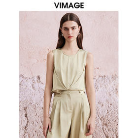 VIMAGE纬漫纪夏季新款显瘦舒适简约短款无袖上衣V2113714