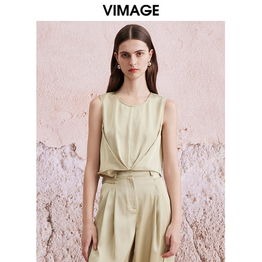 VIMAGE纬漫纪夏季新款显瘦舒适简约短款无袖上衣V2113714 商品图0