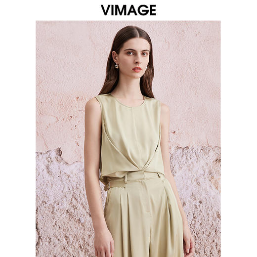 VIMAGE纬漫纪夏季新款显瘦舒适简约短款无袖上衣V2113714 商品图2