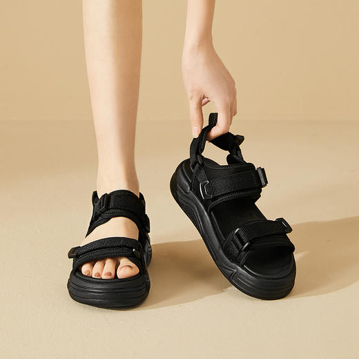 西遇厚底凉鞋女新款夏季外穿魔术贴增高休闲运动凉鞋沙滩鞋V1546577 商品图1