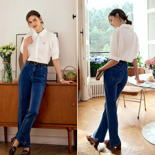 OLrain欧芮儿法式杏色衬衫女早春2024年新款撞色爱心刺绣衬衣上衣 商品图4