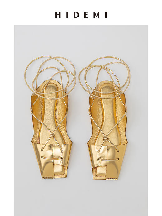 HIDEMI 极简露趾设计感系带式凉鞋 黑白拼色/金色/银色 商品图6